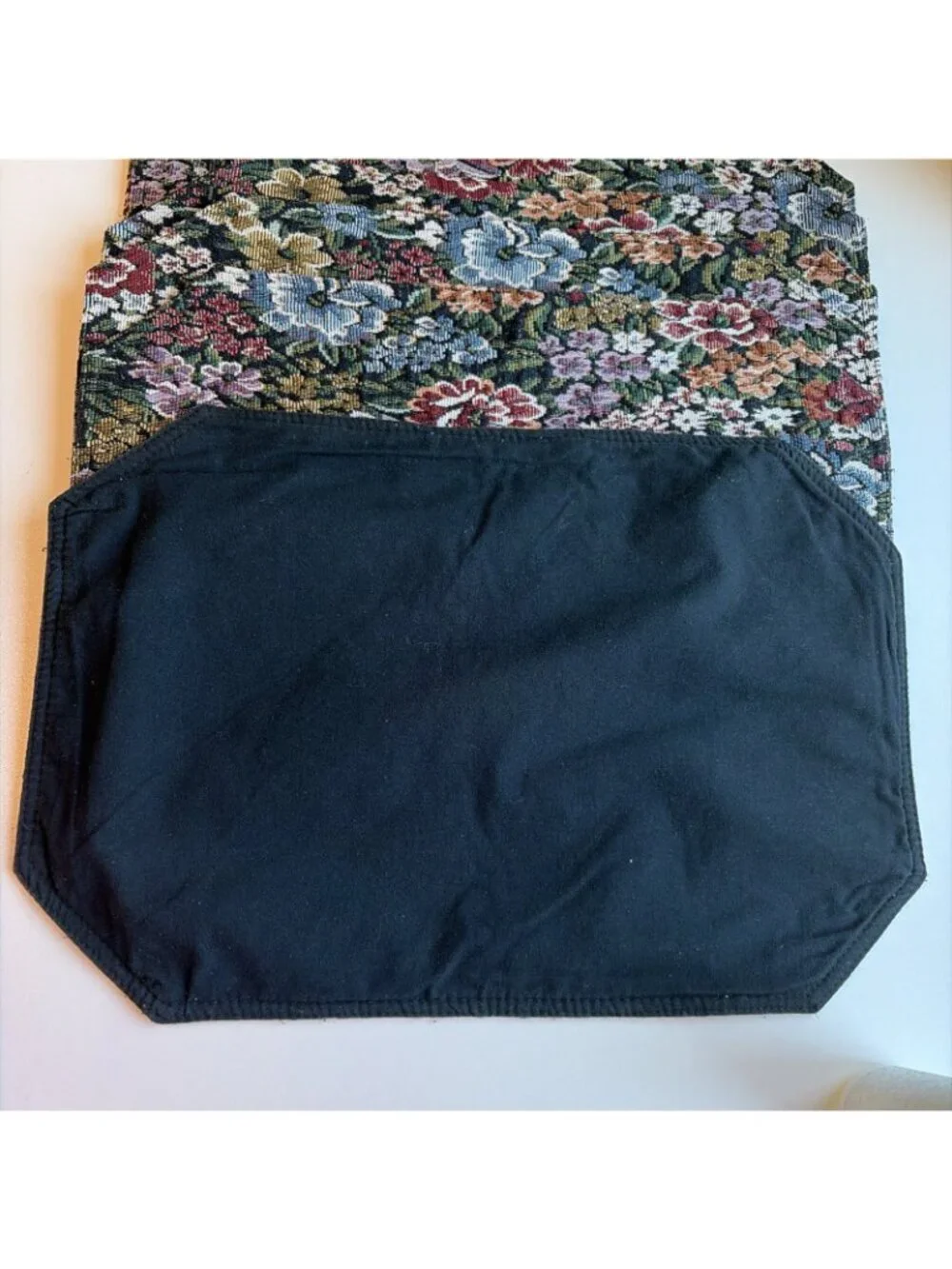 Set of 4 Vintage Tapestry Placemats Multicolor Floral 18 X 12 Octagon Grannycore